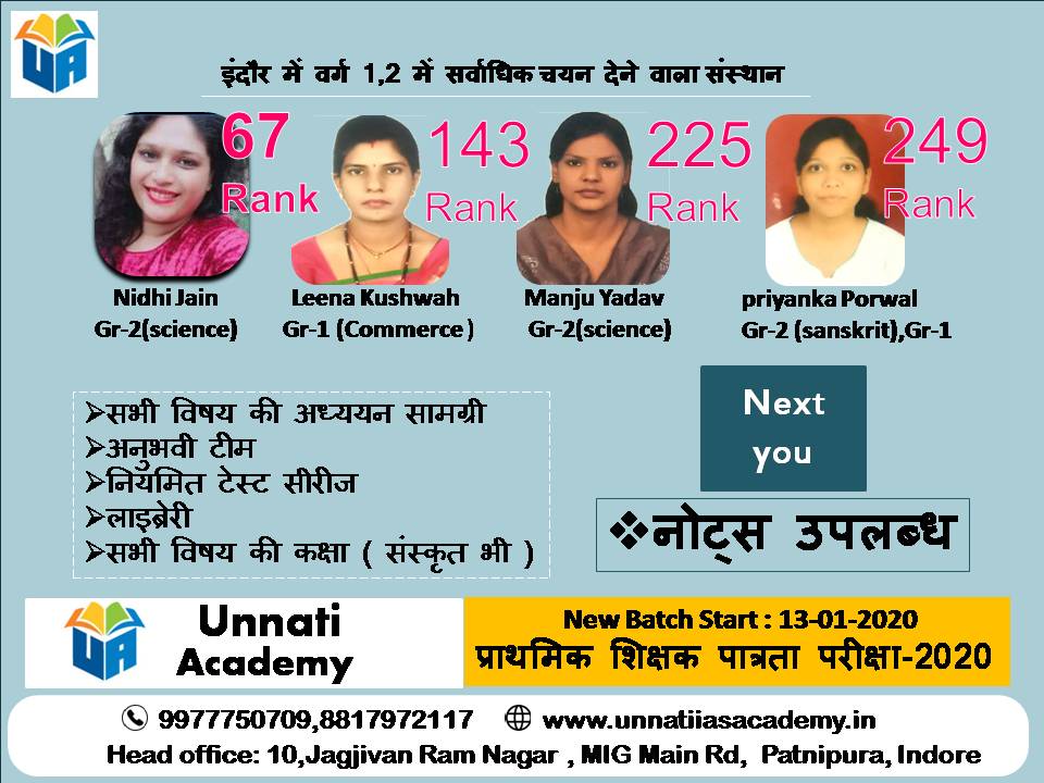 Unnati Academy indore, Indore, Shikshak patrata pariksha ( Samvida varg 3) coaching